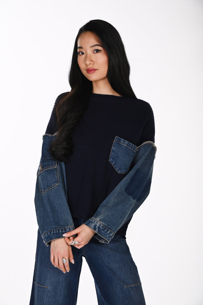 Pull en maille texturée haut de gamme avec détail en jean. Frank Lyman 264857