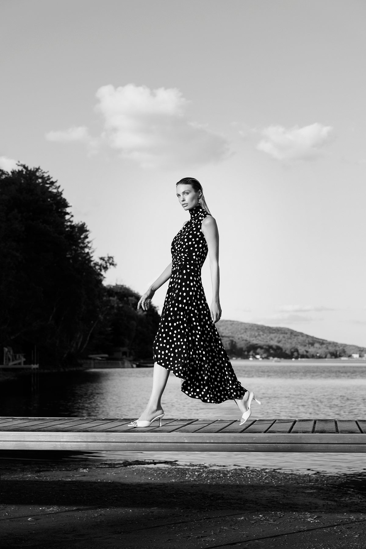 Flattering Hi Low Polka Dot Dress Style 266100