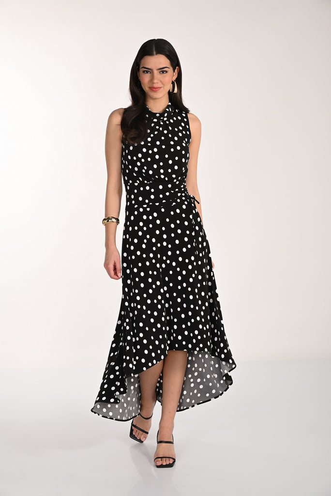 Hi Low Polka Dot Dress With Halter Style Neckline