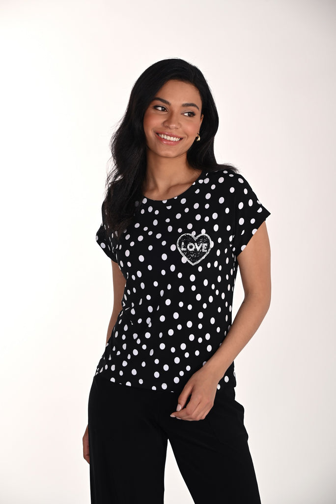 Polka dot t-shirt with front sequin love heart detail