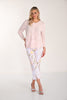 Blush floral woven knit crop pant with pull on waistband
