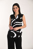 Black white sleeveless tunic with collar and embellished zipper detail