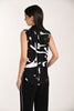 Black white sleeveless tunic with collar and embellished zipper detail