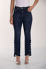 Soft Dark Denim Straight Leg 5 pocket jeans with sequin button detail
