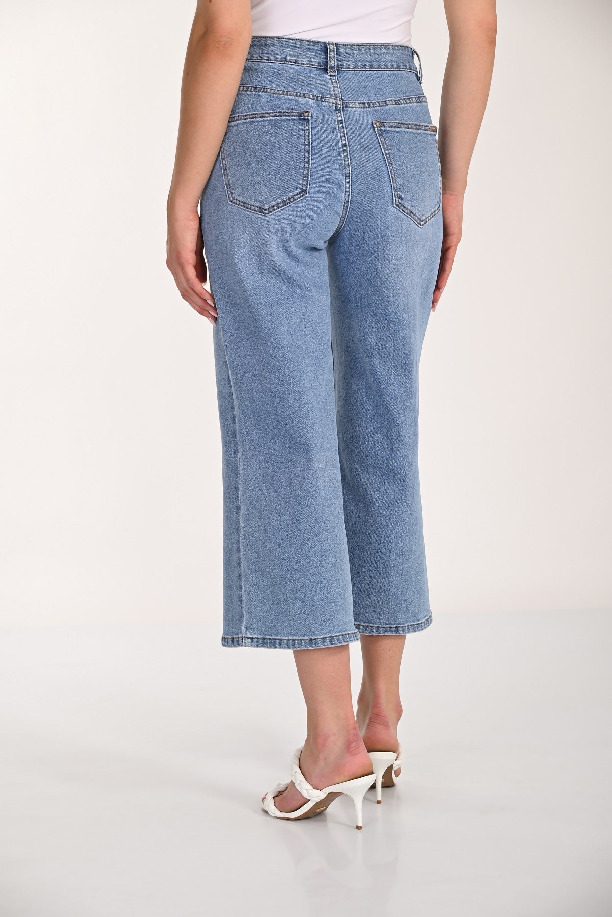 Light denim was wide leg crop jeans with sequin button detail