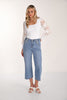 Light denim was wide leg crop jeans with sequin button detail