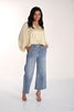 Wide leg high rise cropped jeans in light denim blue