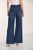 Wide leg high rise jeans with gold button detail in 32 inch inseam.