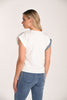 Denim white t-shirt with front stud and crystal stone detail