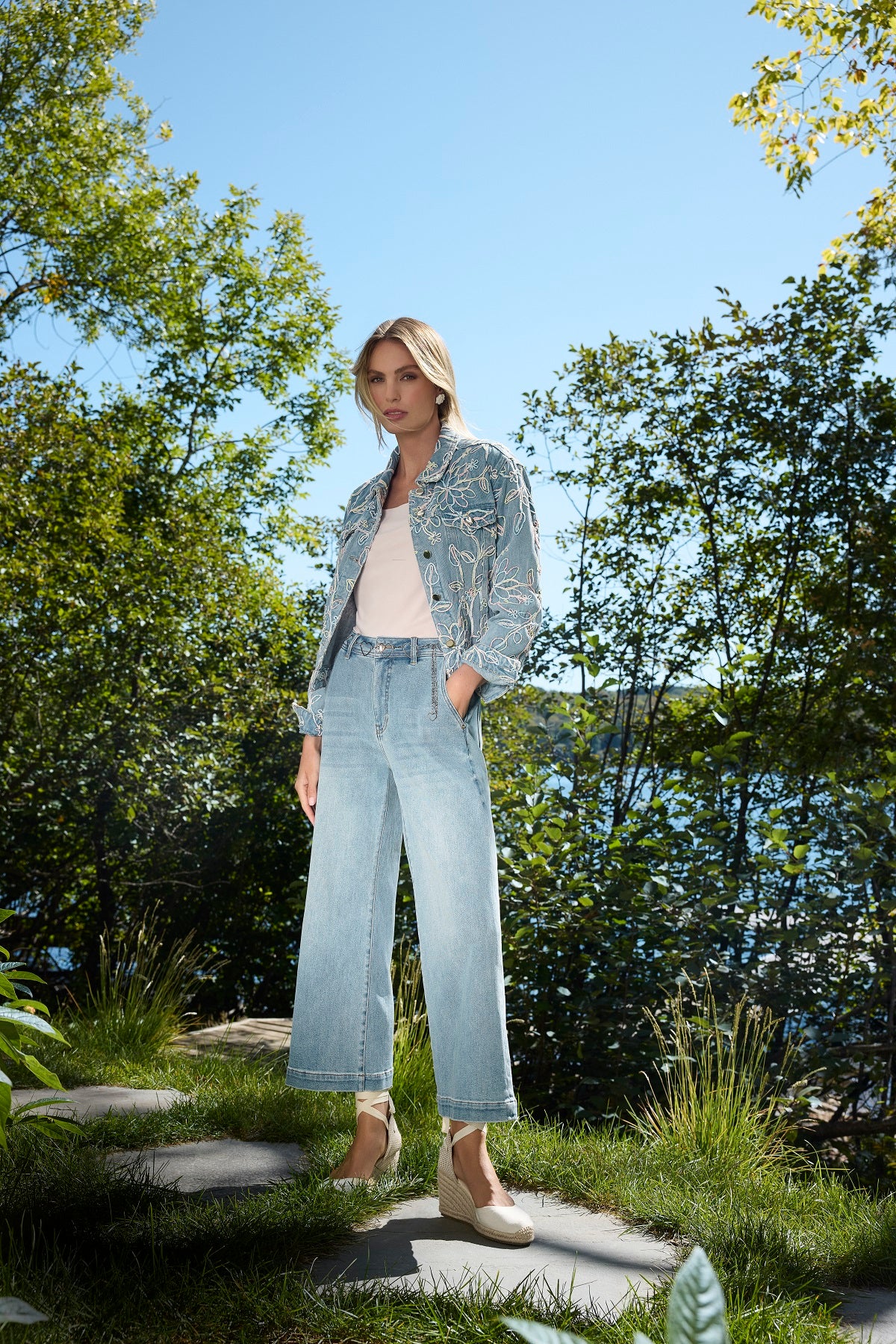 Embroidered Knit Cotton Jean Jacket