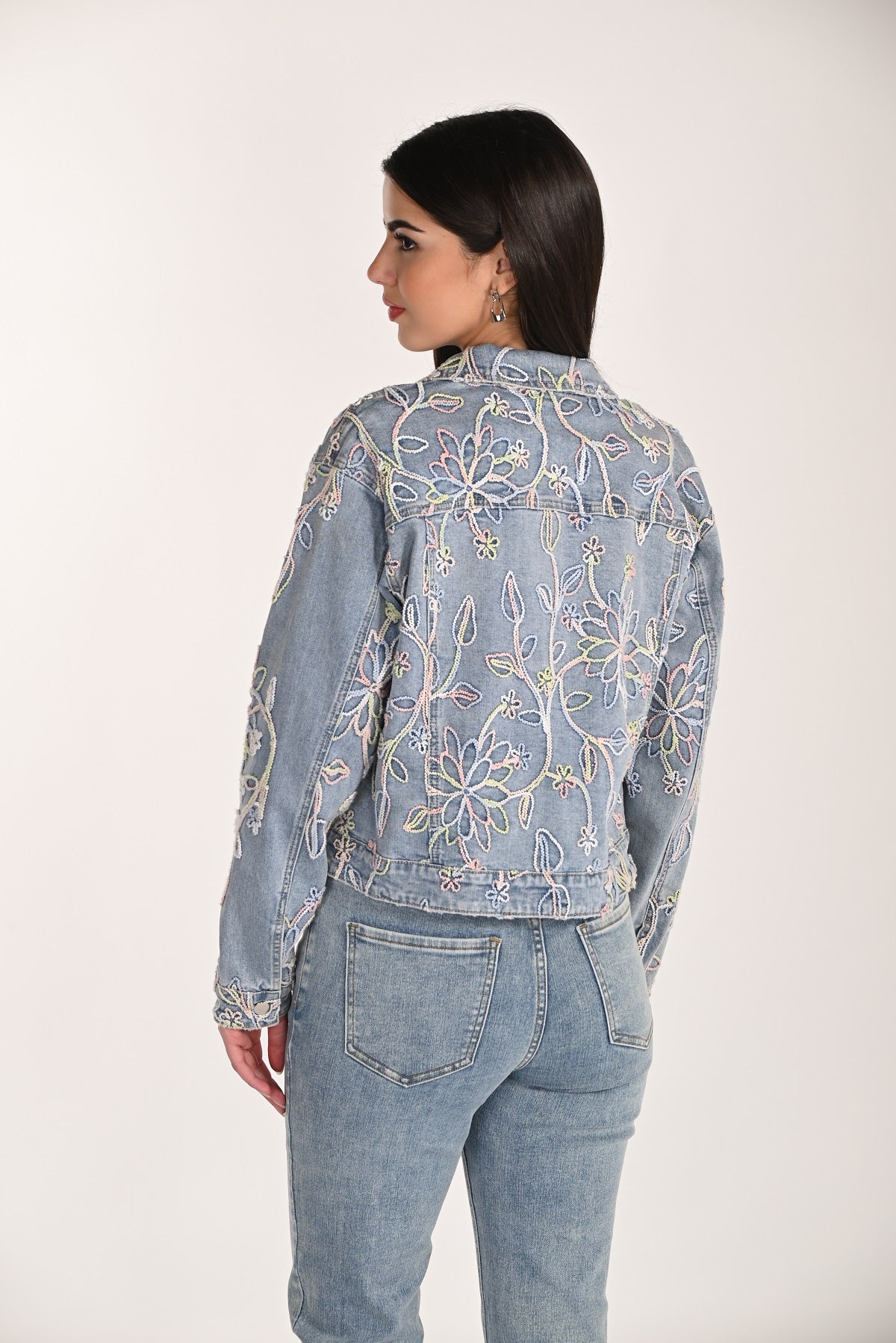 Embroidered Knit Cotton Jean Jacket