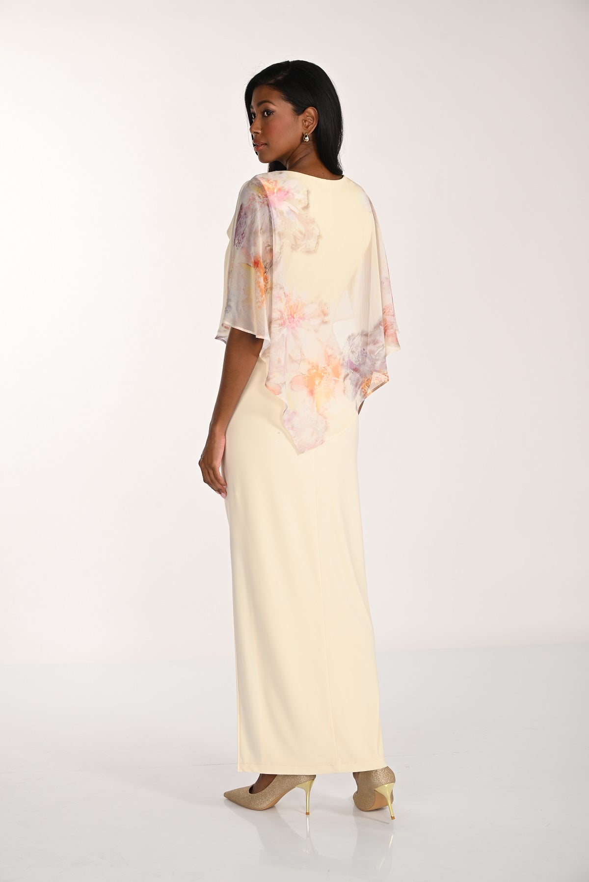 Elegant Yellow Floral Evening Gown