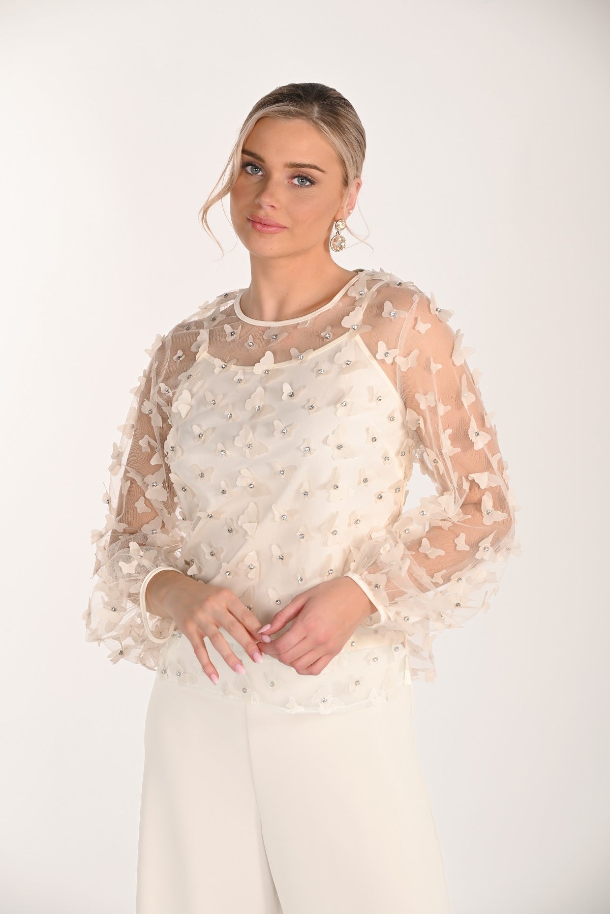 Elegant 2 piece evening top with crystal stone detail