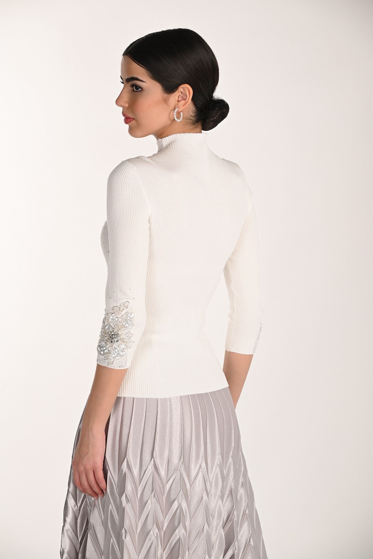 Embroidered Sequin Knit Evening Sweater. Frank Lyman Style 268516