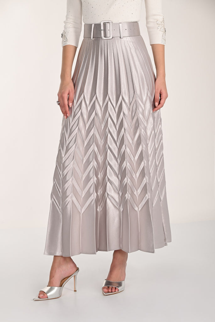 Silver a line evening metallic knit pleated skirt