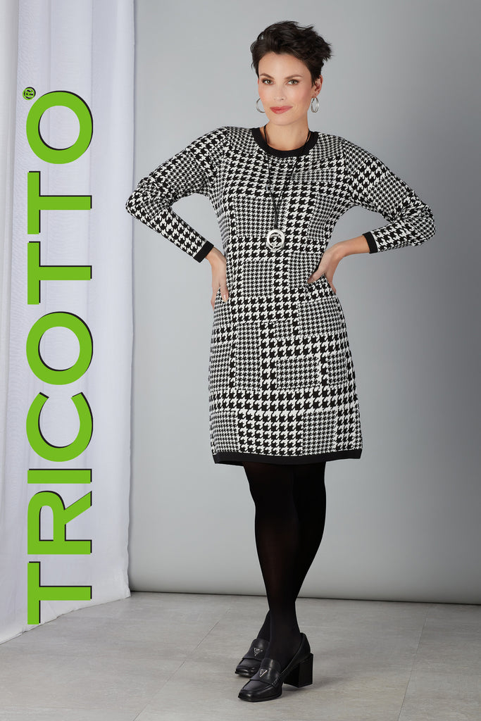 Tricotto Dresses-Buy Tricotto Dresses Online-Tricotto Online Shop-Black-white Dress-Tricotto Clothing Montreal