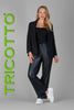 Tricotto wide leg vegan black pant with pockets and silver zipper and button detail