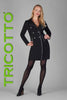 Tricotto Sophisticate black double breasted dress with silver button and biased zipper detail