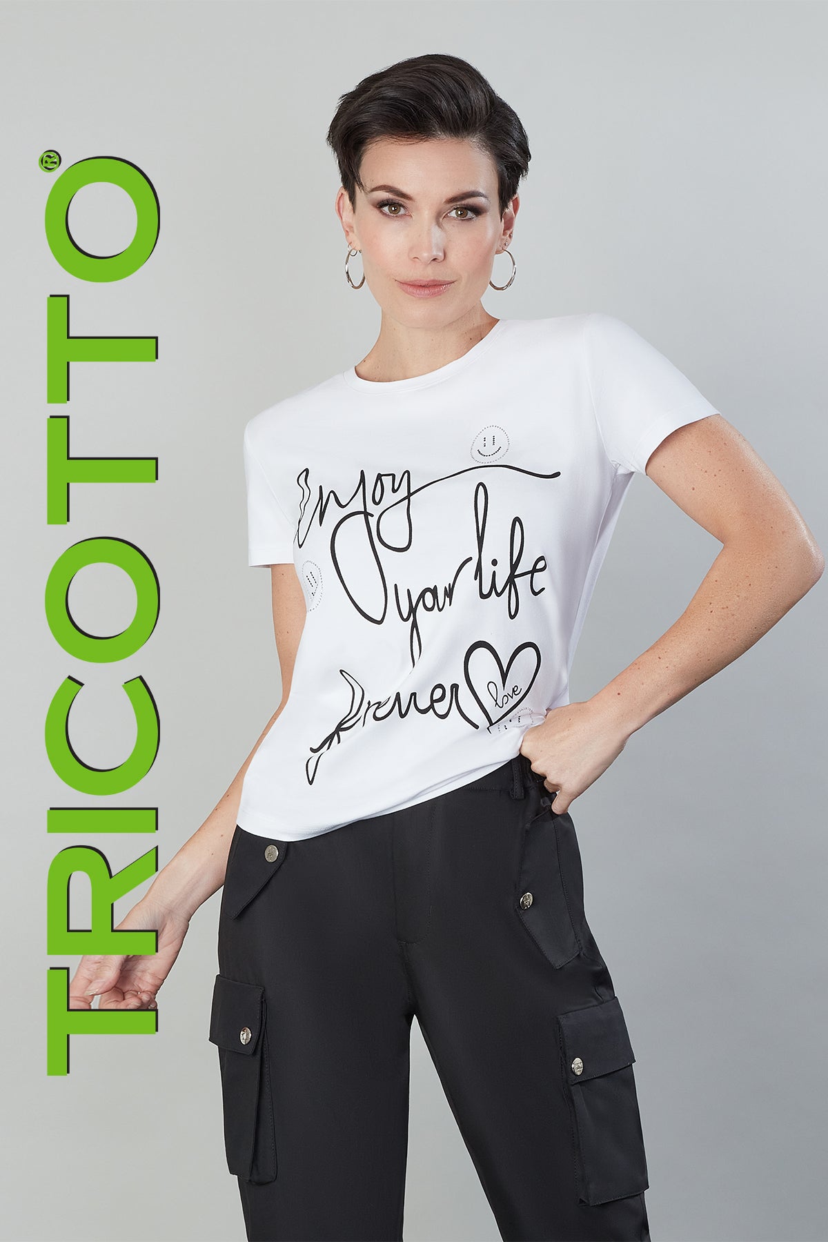 Tricotto White-black only your life print t-shirt