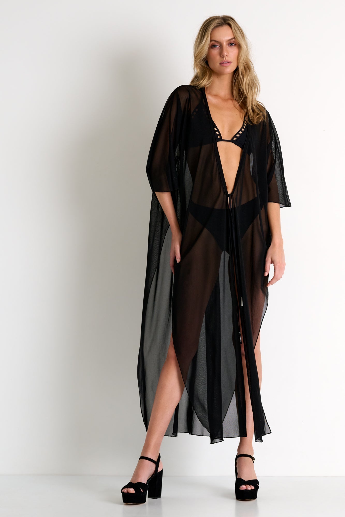 Long Mesh Kimono 02 / 800 Black