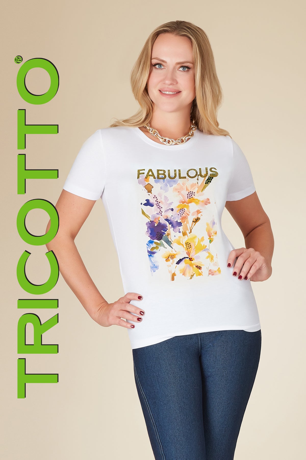 Tricotto T-shirt with front sequin Fabulous Print Detail