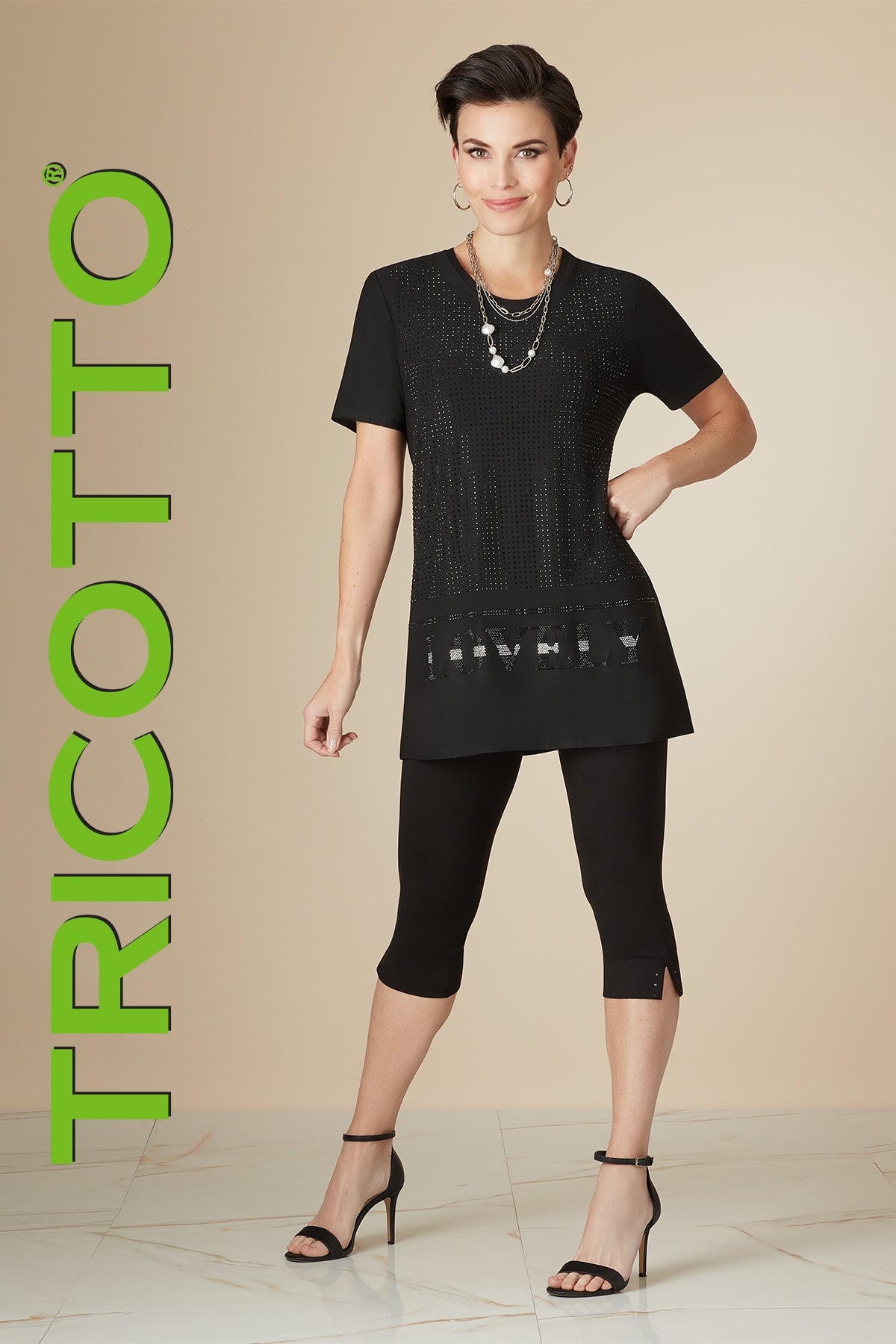 Black Tunic With Full Front Sequin Print Detail