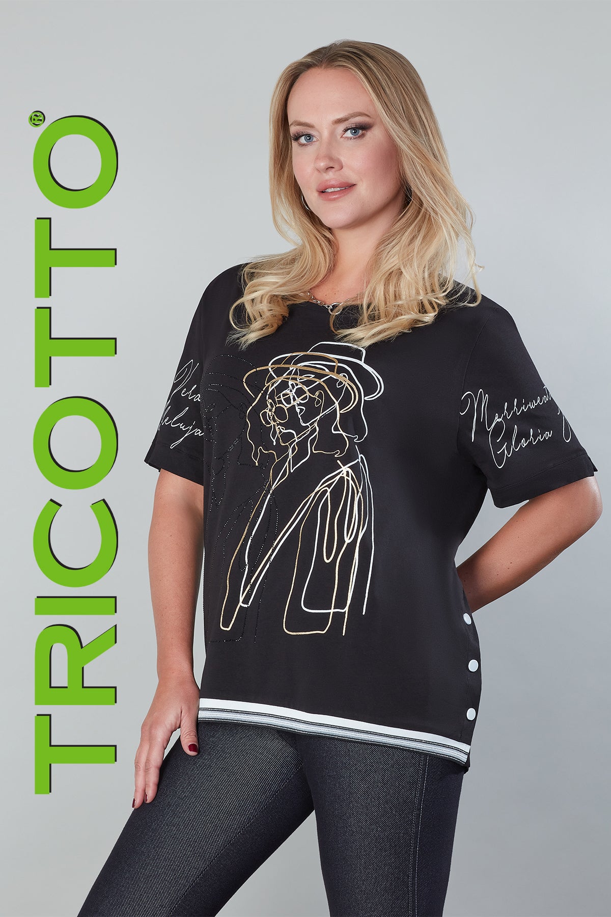 Tricotto Black-Gold Tunic With Sequin Fashionista Front Detail