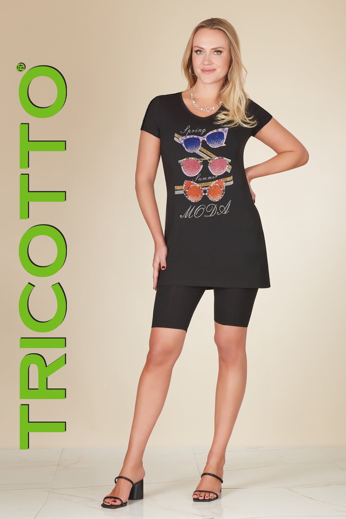 Tricotto Tunic dress with sequin sunglass print on front