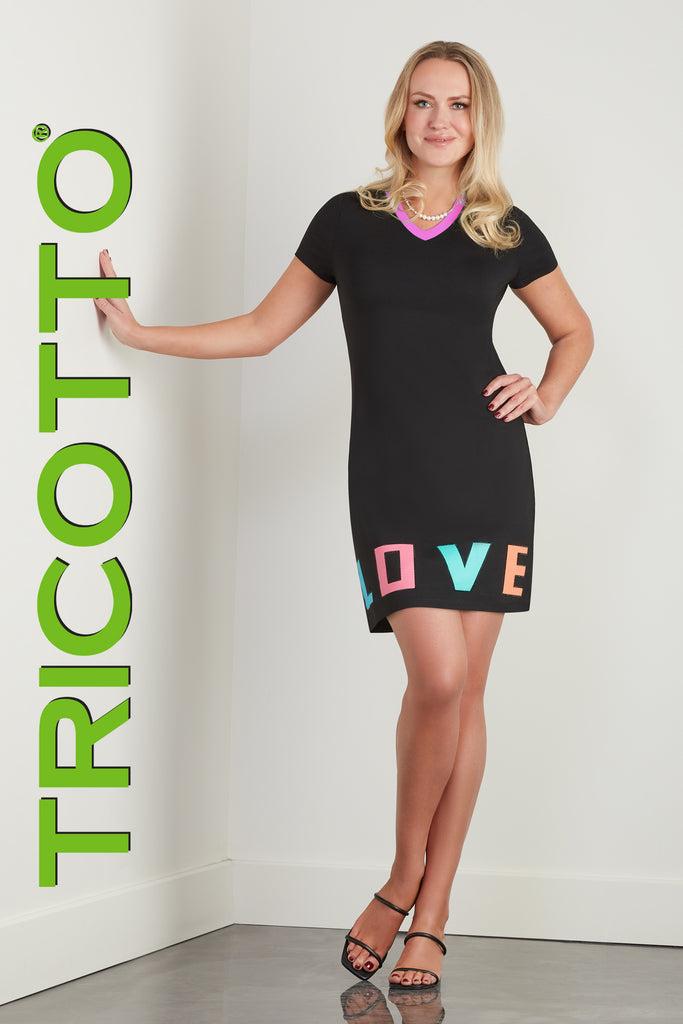 Tricotto Black-Pink Love Print Tunic Dress