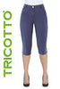 Tricotto Blue Capris with zipper front and sequin hem detail