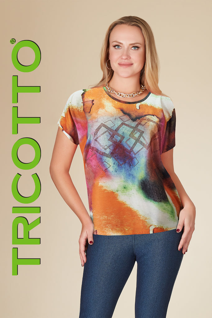 Tricotto Orange sequin print T-shirt