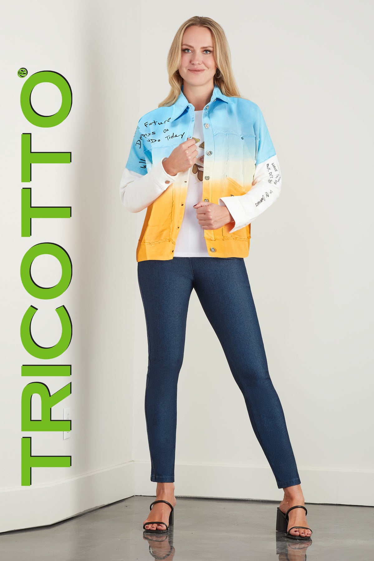 Tricotto Novelty Jacket with print detail in yellow blue