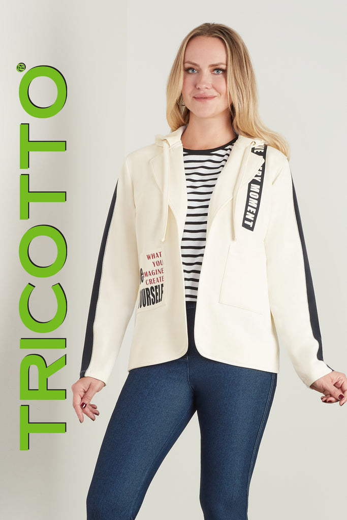 Tricotto Relaxed knit blazer with fashion print and detachable hood