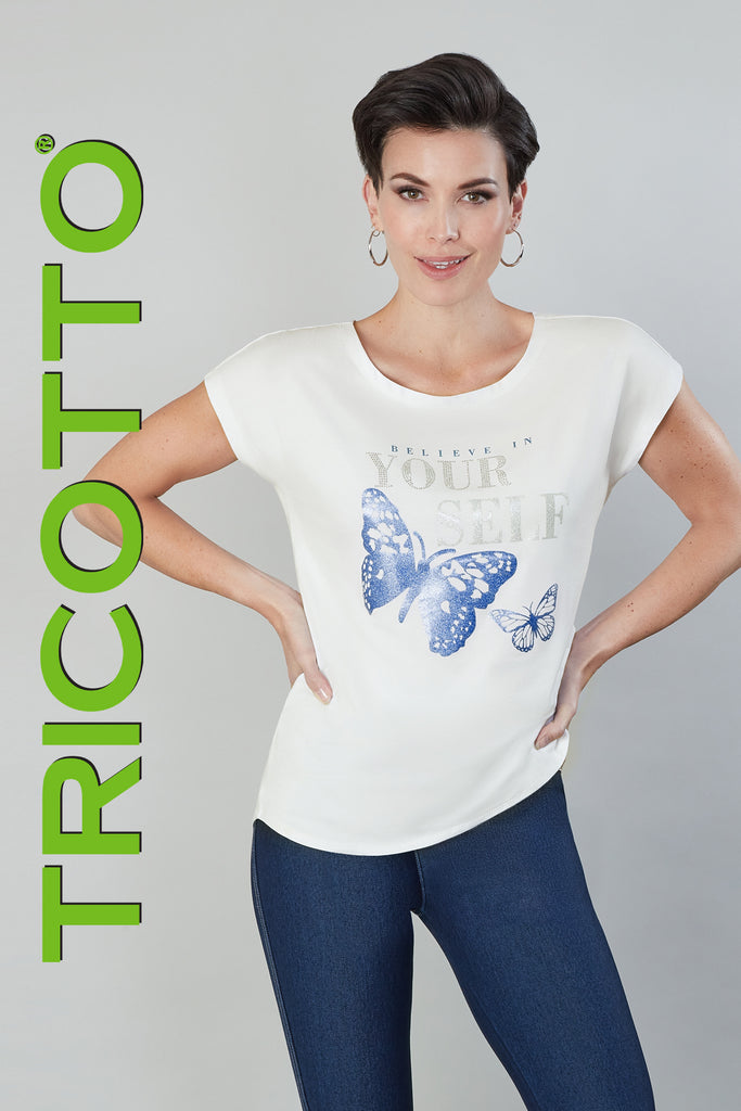 Tricotto Butterfly Sequin Print T-shirt In Off-white Blue Print