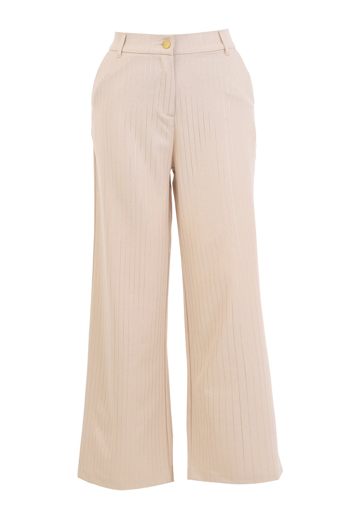 Beige wide-leg pants on a white background