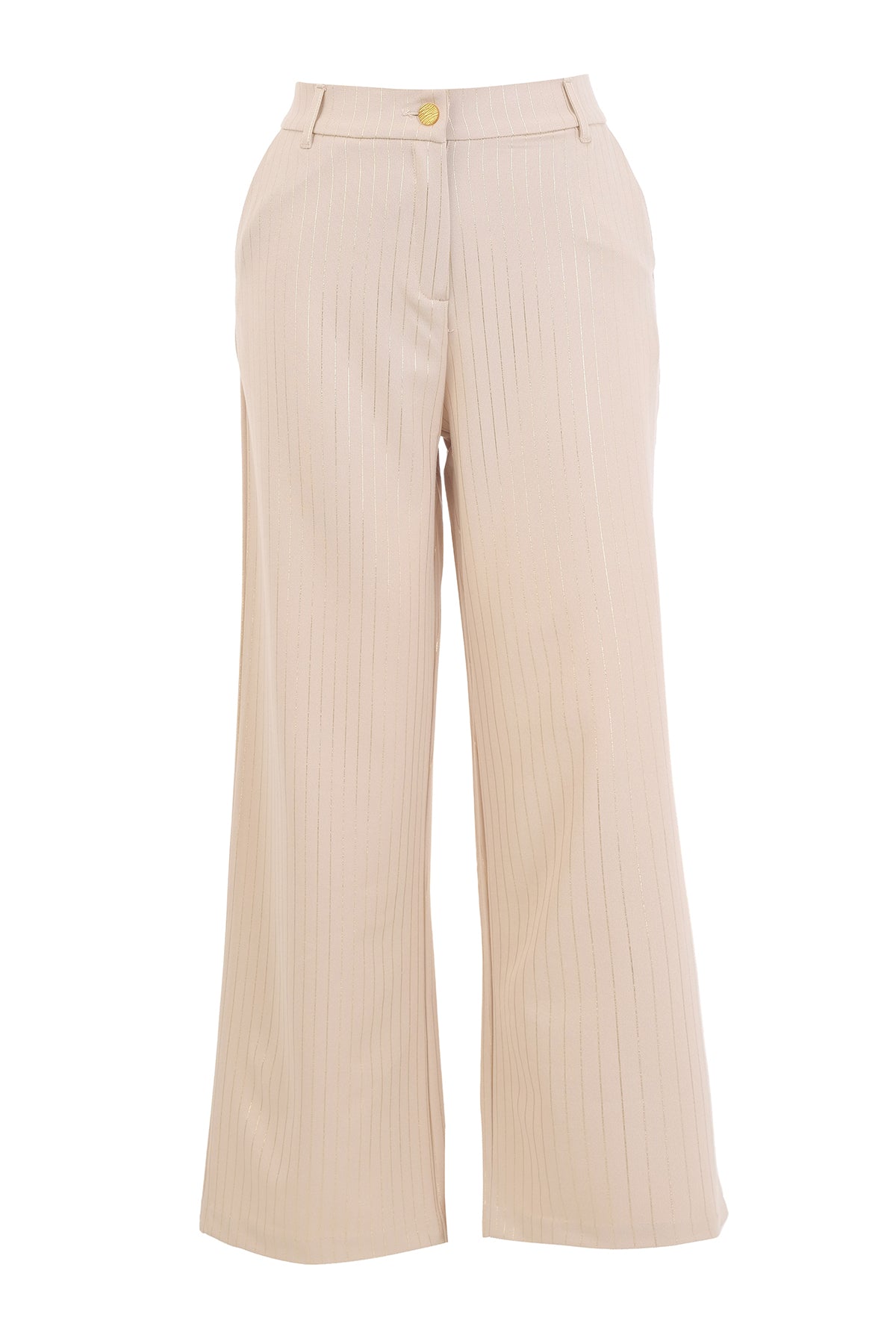 Beige wide-leg pants on a white background