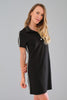 Black dress with gold sequin collar and side stripe detail