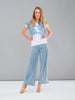 Pull on relaxed soft knit jeans in wide leg