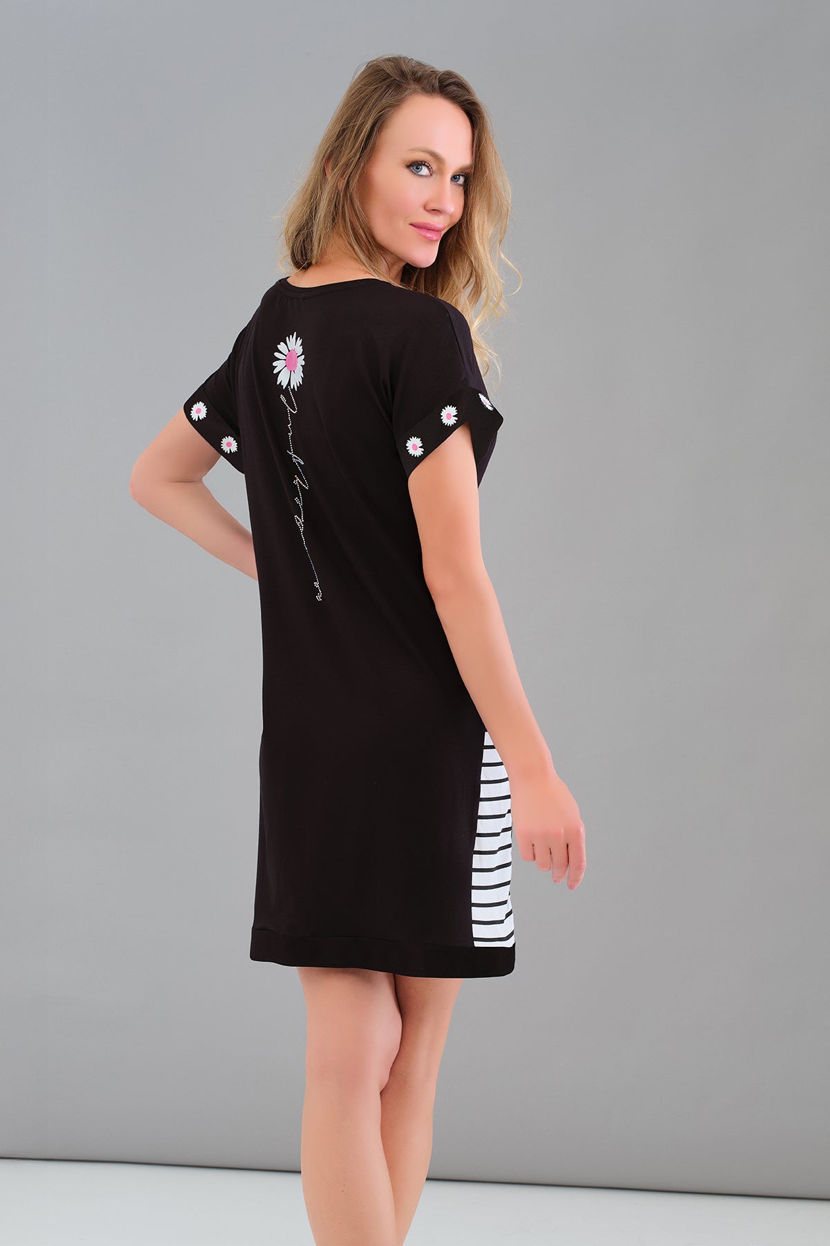 Little black dress with front sequin floral print detail