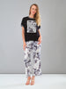 Black grey pull on palazzo pant