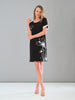 Little black dress with white floral sequin print on front