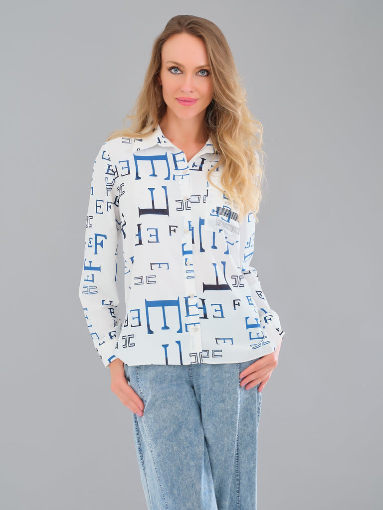 Premium Knit Blouse With Sequin Fashion Print Detail