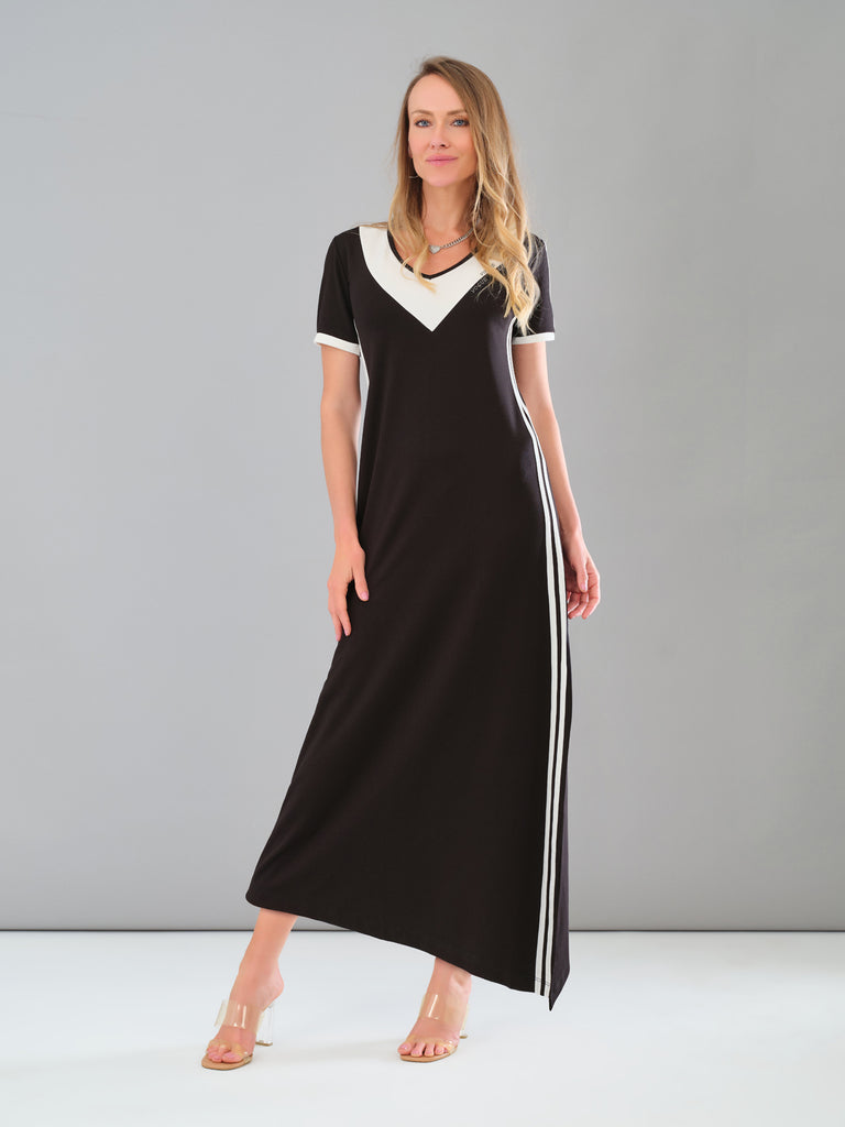 Black Maxi Dress With Side Stripe Detail