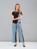 Short sleeve tunic with denim and sequin neckline detail