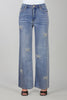 White pearl wide leg slightly distressed blue jeans