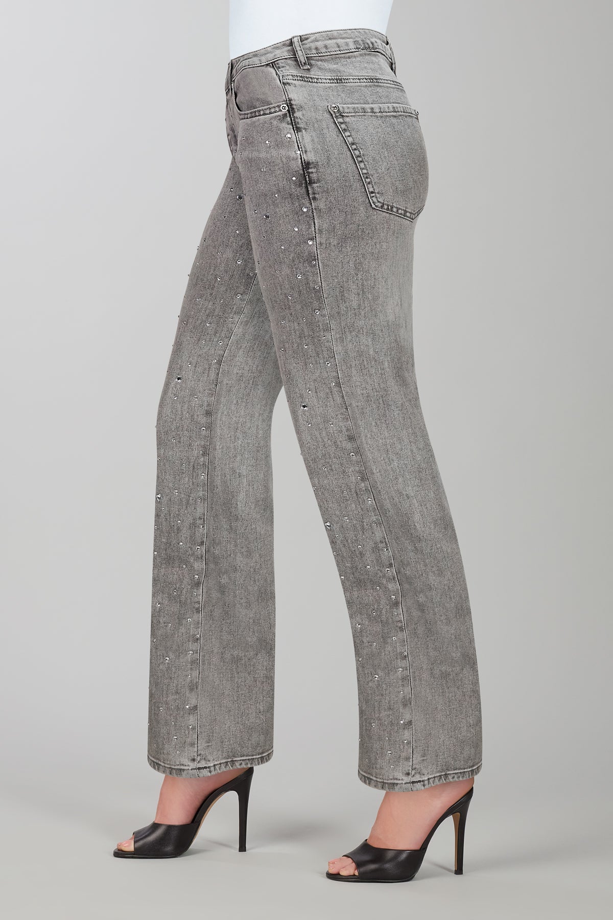 Grey Wide Leg Jeans with Side Silver Detail. Tricotto Style 56397