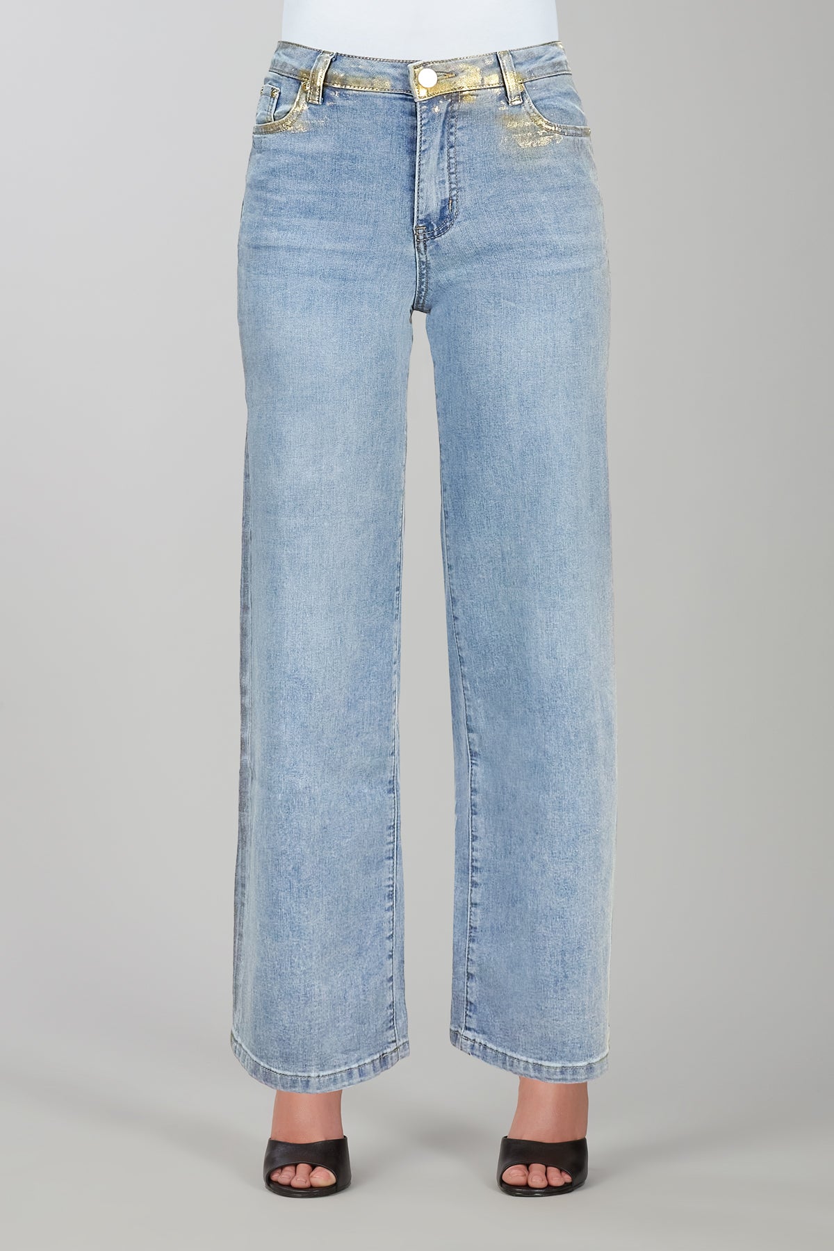 Wide Leg Jeans with Side Gold Detail. Tricotto Style 56399