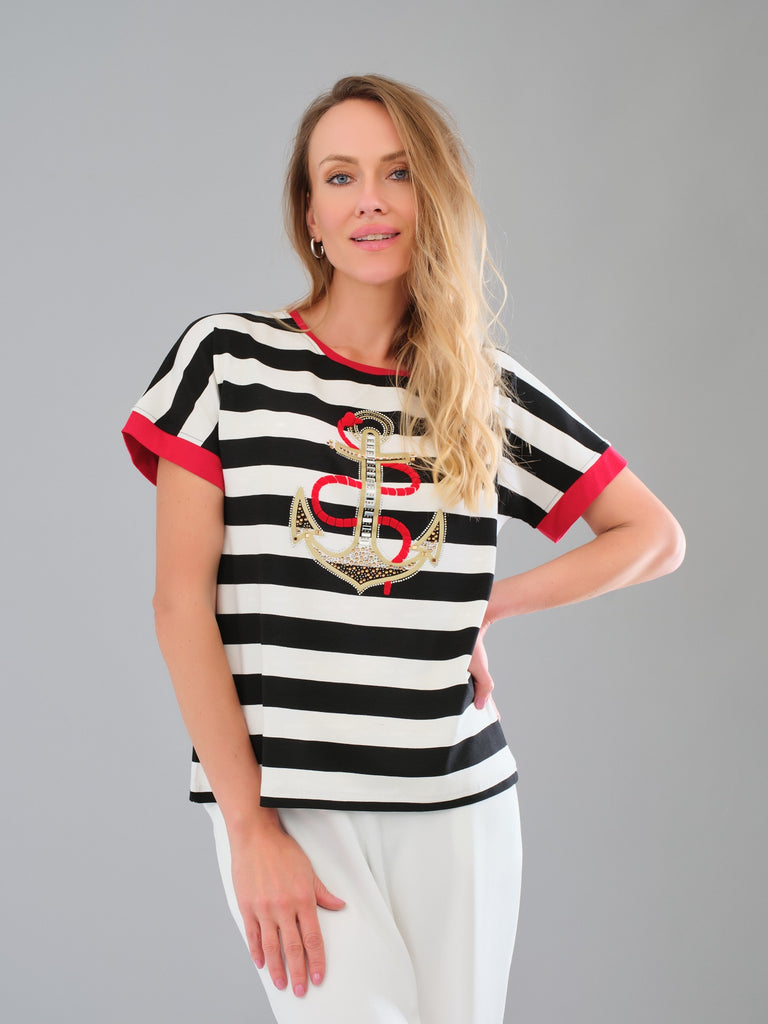 Nautical T-shirt with sequin front detail