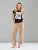 Beige Relaxed Knit Pant With Pockets and Elastic Pull On Waistband