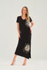 Black Maxi Dress With Front Beige Sequin Flora Print